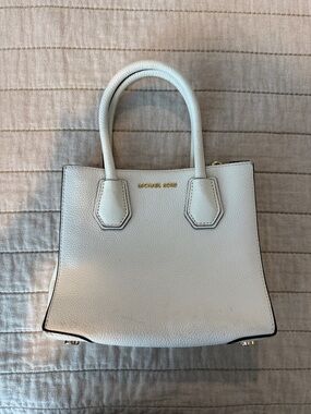 Michael Kors Cream Pebbled Leather Satchel with Gold Hardware